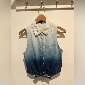 Collared, ombre denim, front tie shirt.